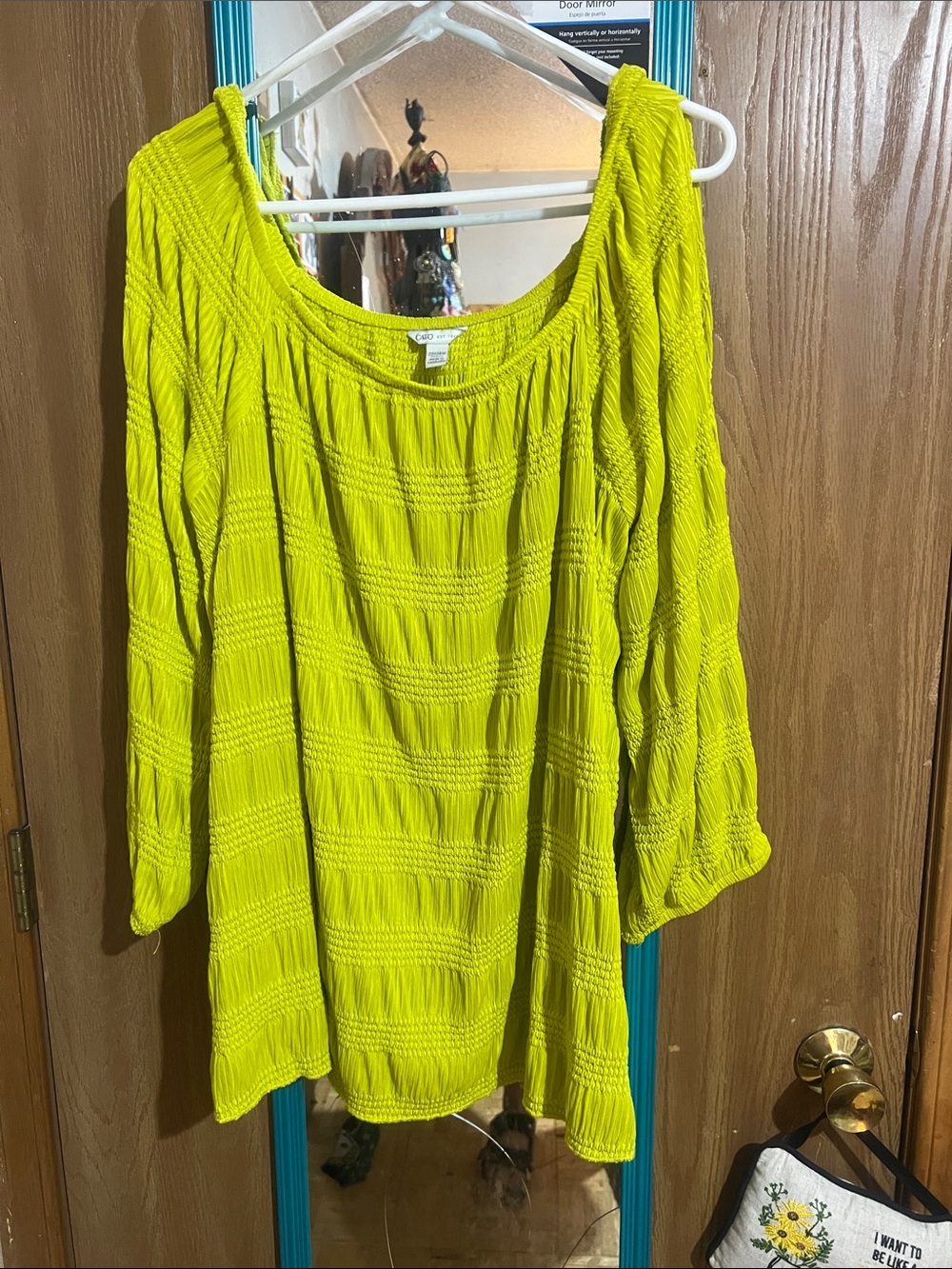 Cato Neon Lime Textured Off-Shoulder Women's Tunic